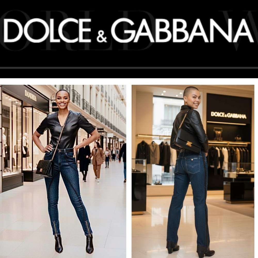 Dolce & Gabbana Women's Dark Blue Skinny Denim & Leather Trim Jeans 40/10 - Picture 5 of 5